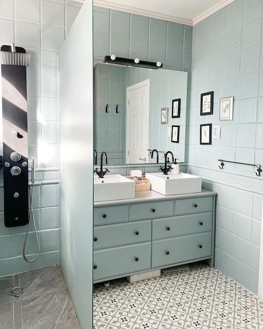 Baño pintado con Ceramic Azul Vintage